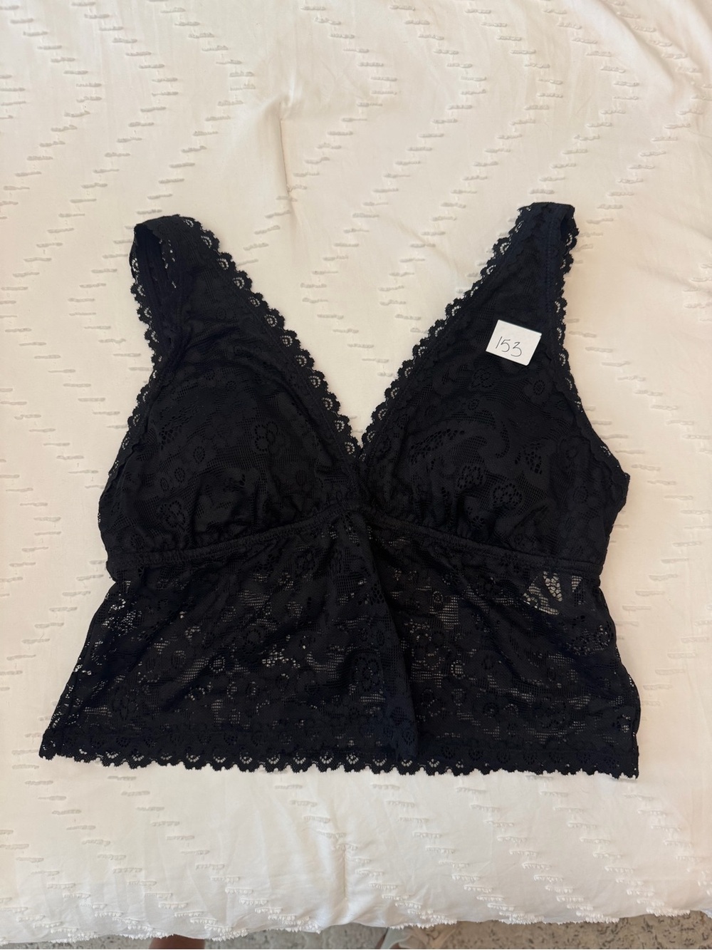aerie Black Lace Bralette Cami with Scalloped Trim